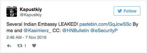 Indian embassy cyber hack twitter