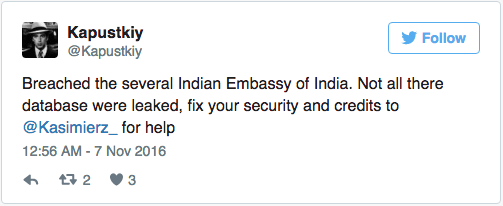 Indian embassy cyber hack twitter