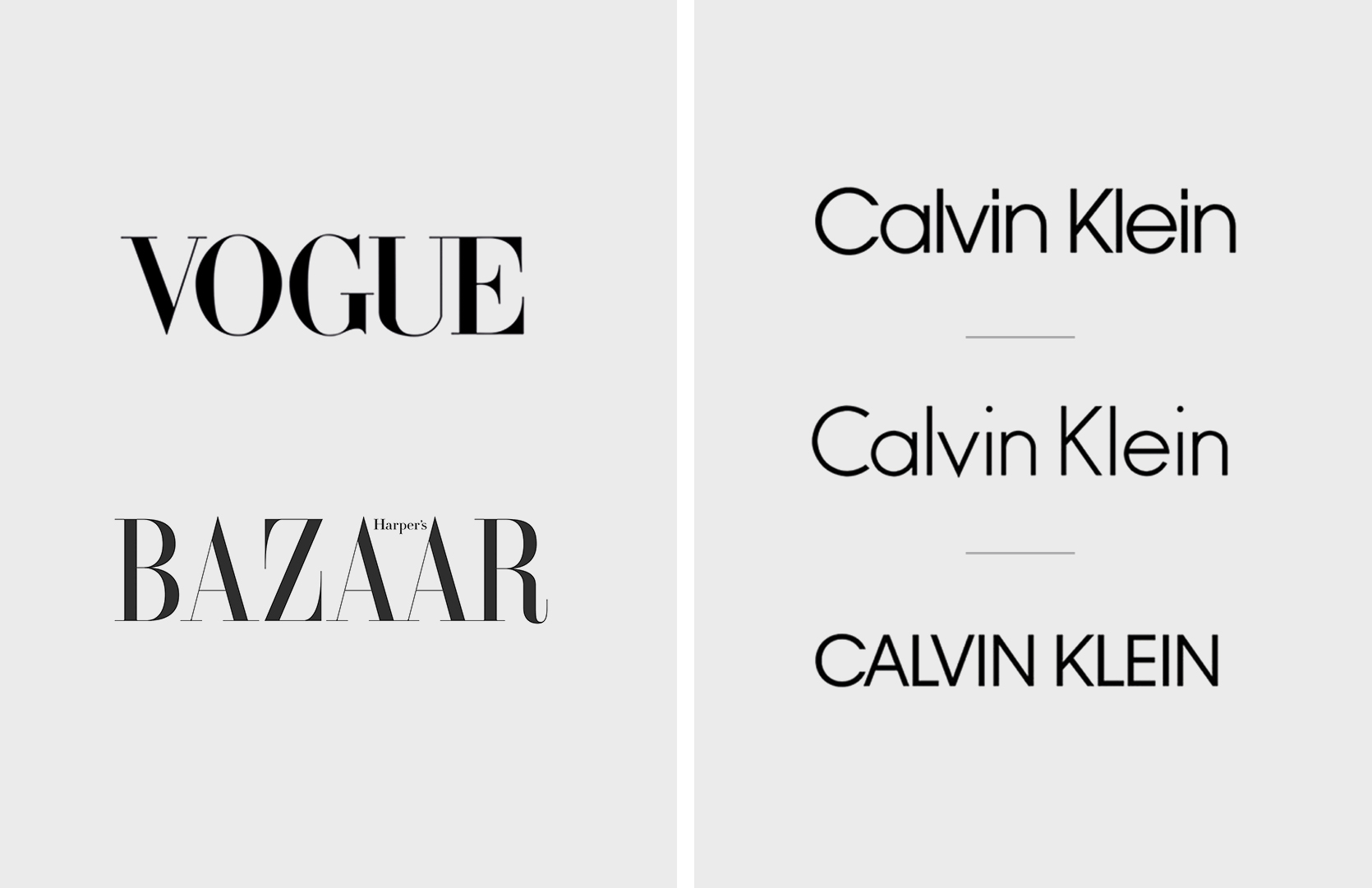 (L) Vogue, Harper's Bazaar, (R) Calvin Klein's evolution