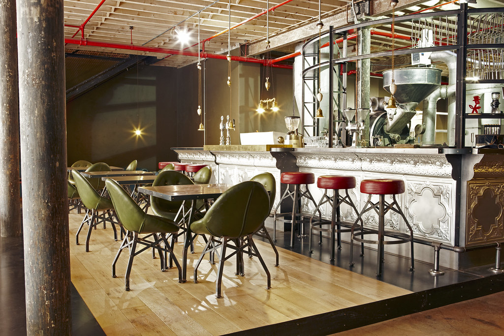 A restaurant with chic distressed architecture 